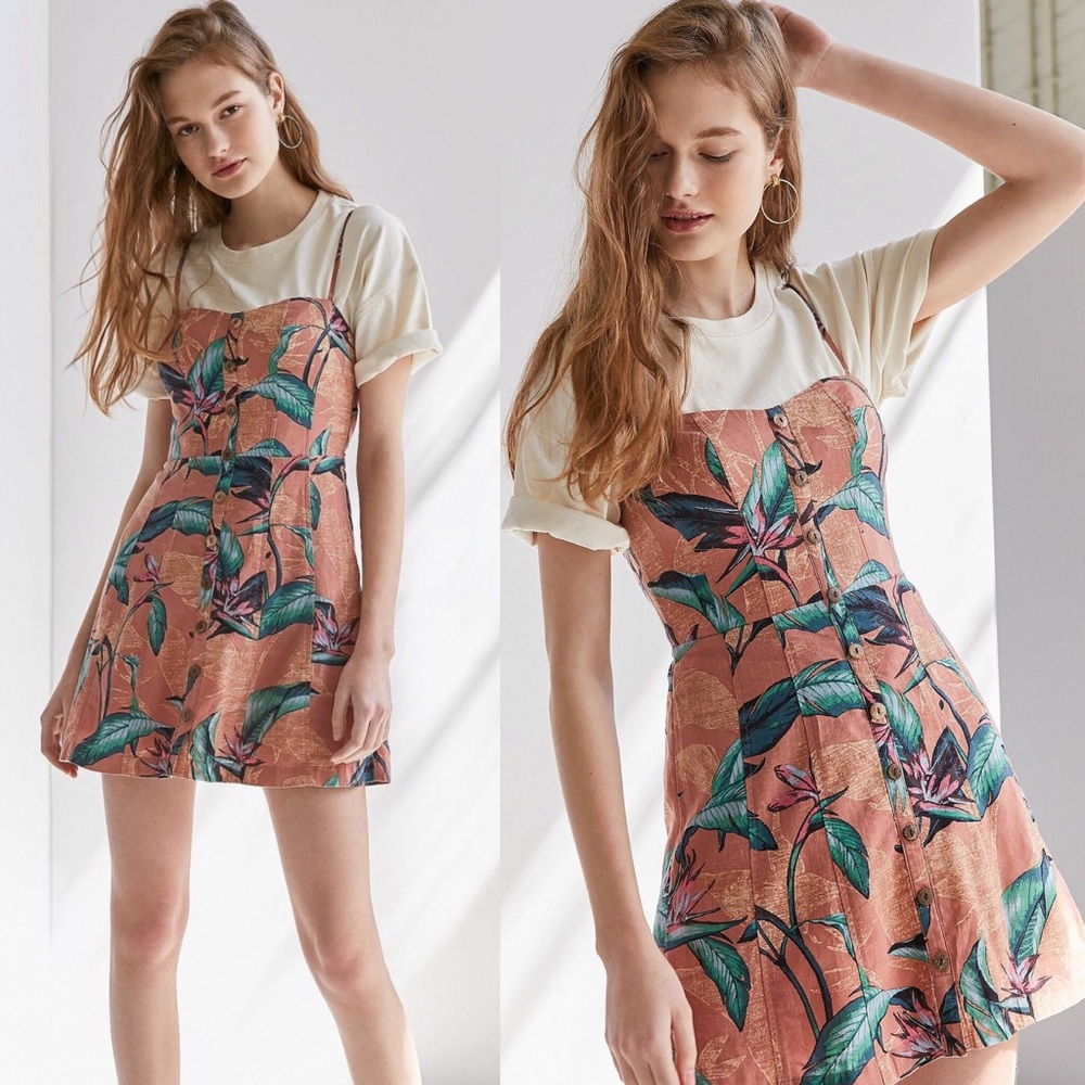 Kimchi Blue linen tropical print button down dress